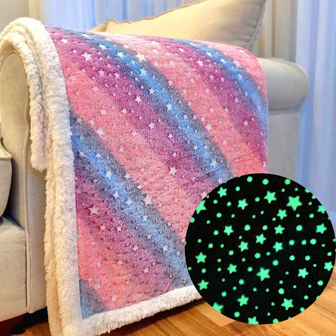 Glow in the dark blanket rainbow stars.