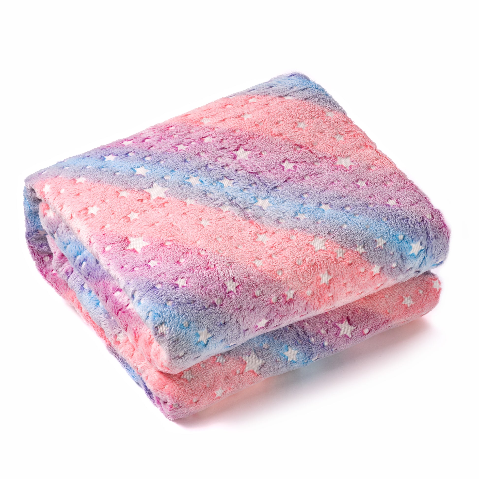 rainbow stars blanket neatly folded white background