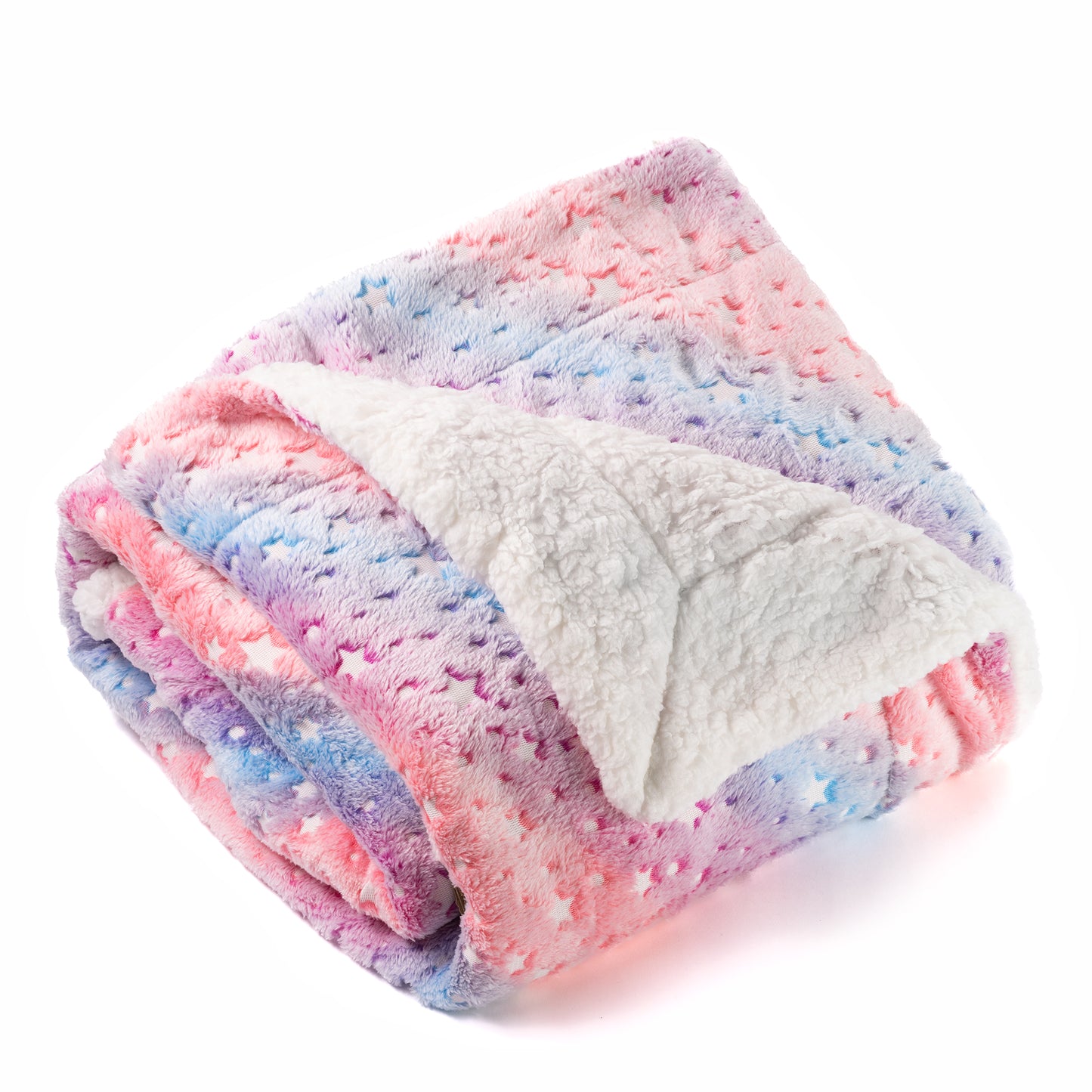 rainbow stars blanket with folded soft sherpa fleece