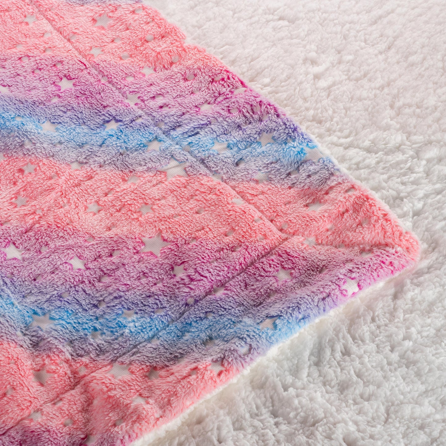 Rainbow stars blanket with soft sherpa fleece